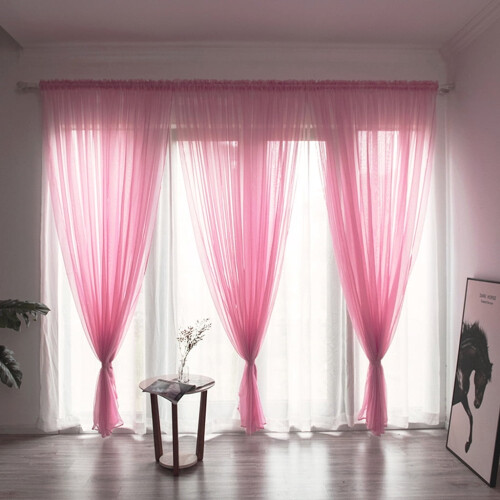 Κουρτίνα Nayueo Color Trilon 200x100cm από ύφασμα παραθύρου με φύλλα και βαθύ ροζ - Ζεστή 1