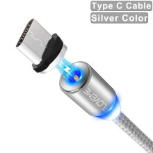Carregador magnético FLOVEME USB-C de 1 m, cor prata.