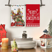 Lot de 2 torchons de cuisine Believe Cat Christmas 45,7 x 66 cm (rouge)