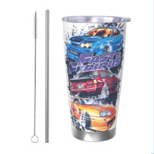 Gobelet isotherme Fast & Furious de 590 ml (20 oz), en acier inoxydable, avec couvercle, idéal pour les voyages en extérieur.