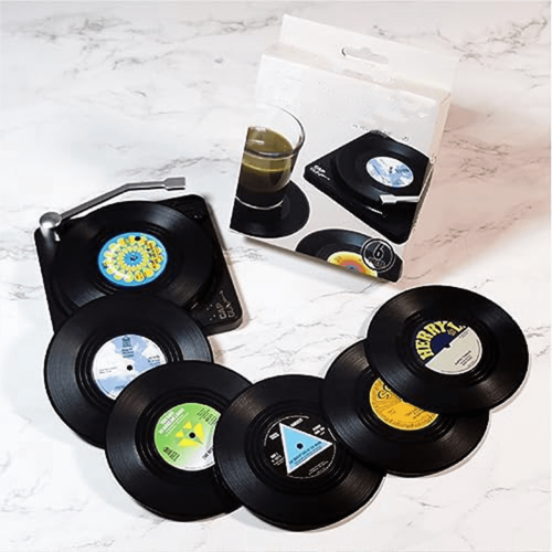 Σετ 6 σουβέρ για ποτά, vintage σουβέρ CD με δίσκους βινυλίου για λάτρεις της μουσικής, 1