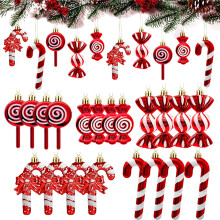 20 décorations de Noël rouges en forme de bonbons, sucettes et cannes de Noël à suspendre, cadeaux et souvenirs de fête.