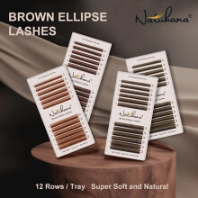 Natuhana Brown 0,15 mm Ellipse Flachwimpernverlängerung, einzelne künstliche Nerz-Ellipse-Flachwimpern, Großhandel, geteilte Ti. Wimpern 0,15 mm D
