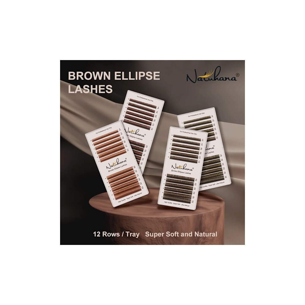 Brown Natuhana 0.15Mm Elipse Flat Eyelash Extension Individual False Mink Ellipse Flat Lashes Wholesale Split Ti. Eyelashes 0.15Mm D