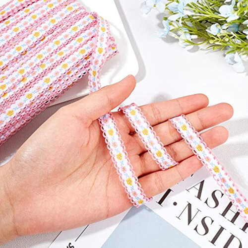 22Yards Κέντημα Λουλουδιών1/2 (12mm) Κορδέλες από Πολυεστέρα Δαντέλας (Ροζ) για Ράψιμο, 2