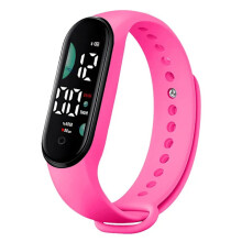 Elektronische LED-Digitaluhr für Damen, modisch, lässig, schlicht, Silikon-Touch, wasserdicht, 09Pink