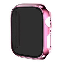 Glas + Hülle für Apple Watch 46/44/40/41/45/49/42 mm, kompatibel mit Ultra 9/8/7/6/SE/5/10/Serie, Displayschutzfolie, Beschichtung: Rosa
