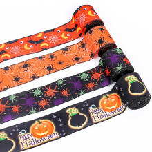 Panglică de Halloween cu margine sârmă, model liliac, păianjen, dovleac, panglică de Halloween pentru ambalaj, pentru DIY, artizanat, fundă