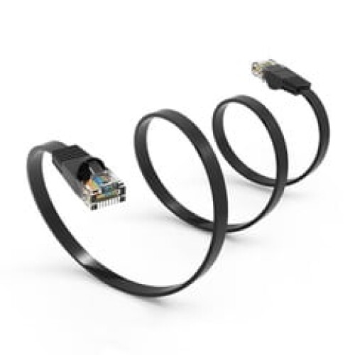 [Pachet de 2] Cablu patch Ethernet plat Cat6 negru, 32AWG, 60 cm