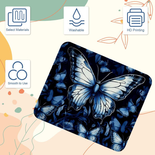 Σκούρο μπλε Mouse Pad Butterfly με αντιολισθητική βάση από καουτσούκ, τετράγωνο σχέδιο 2