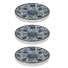 Conjunto de 3 porta-copos de cerâmica azul e branca, absorventes e elegantes.