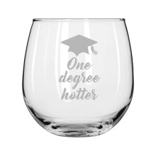 Taça de vinho para vinho tinto ou branco, com a frase divertida "Um grau mais quente" para formatura (473ml, sem haste)