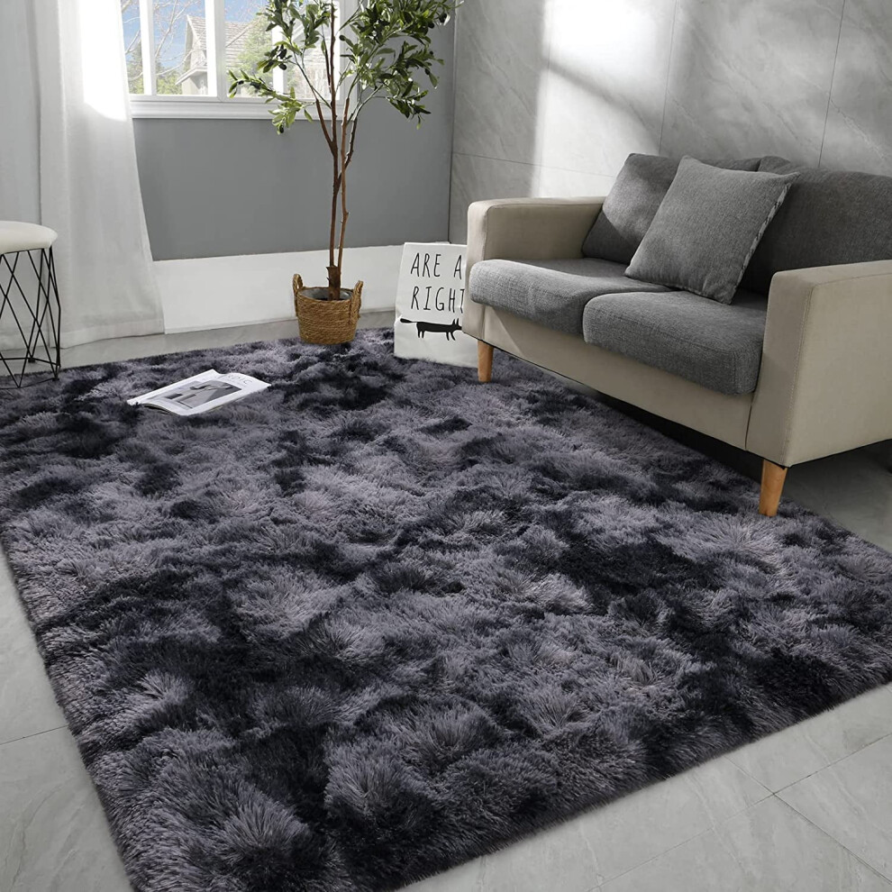 Soft Fluffy 2x3 ft Area Rug, Shaggy Plush Rugs Compatible with Bedroom, Nursery, Dorm Decor, Aesthetic Home Christmas Gift (Dark Gray)