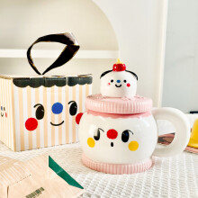 Cute Cartoon Ceramic Coffee Mug Tea Cup with Lids for Kids Women Girl, Kawaii Mugs Cups Bar Accessories Christmas Gift