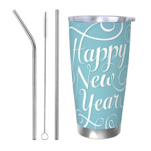 Gelukkig Nieuwjaar 2025! Roestvrijstalen drinkbeker van 590 ml (20 oz) voor onderweg, draagbare thermobeker met deksel.