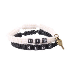 Janrevotw1Pair Paar Armbanden Gevlochten Armbanden voor Hem en Haar Tweedelige Armbandenset Sieraden Sleutel Slot Kern Bedeltje Sleutelkoord Armband