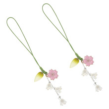 Conjunto de 4 pingentes fofos para celular, pulseira e chaveiro, com flores de vidro e fio encerado de metal para crianças.
