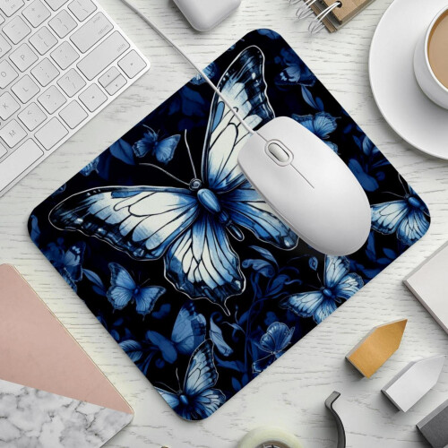 Σκούρο μπλε Mouse Pad Butterfly με αντιολισθητική βάση από καουτσούκ, τετράγωνο σχέδιο 1