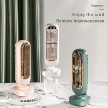 New Retro Double-Leaf Tower Fan Office Desktop Fan Vertical Portable Charging USB Small Fan - Pink (Built-in Battery 2000mAh)