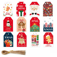 Kerstboomdecoratielabel, kerstcartoon cadeauverpakking decoratie kaart accessoires, klein label, 48 hanglabels + 50 originele gekleurde henneptouwen