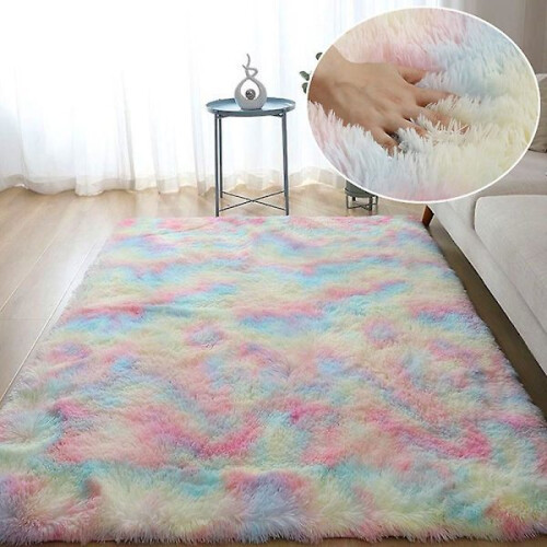 Χαλί Fluffy Rainbow Rya 80x200cm, Μαλακό Χαλί Tie Dye για Παιδικό Δωμάτιο, Παιδικό Δωμάτιο, Playroom,