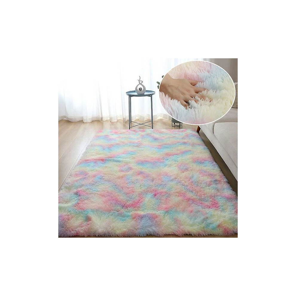 Fluffy Rainbow Rya Rug 80x200cm, Soft Tie Dye Rug for Kids Room, Nursery, Playroom, Living Room – Cute Interior Design FD11