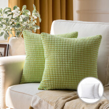 Soft Corduroy Corn Striped Velvet Series Decorative Throw Pillow, 20" x 20", Yellow Green, 2 Pack