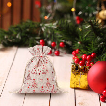 Bolsa de regalo de lino y algodón con cordón y copo de nieve de WinysinChristmas