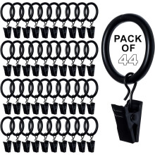 Curtain Rings with Clips - fits on Rod Diameter Upto 1.25Inch/32mm