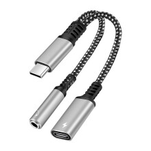 Kompatibel med Samsung Galaxy S21, 2-i-1 USB C til 3,5 mm lydadapter og 60W hurtigopladningsdongle, kompatibel med Google Pixel 5/4/4XL/3/3XL, Note