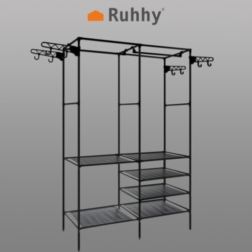 Clothes Hanger Rack / Coat Rack with Shelves - 170cm Black 2