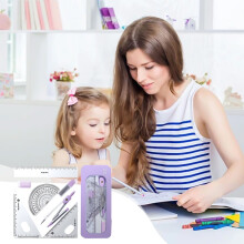 Geometry Set, 7-Piece Math Kit with Shatterproof Box, compatible with School Supplies, Protractor & Compass