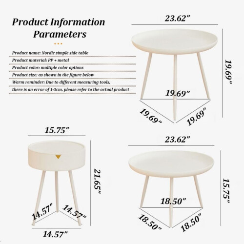 Στρογγυλά βοηθητικά τραπεζάκια WSYW 23,62"x19,69", στενά κομοδίνα, τραπεζάκι σαλονιού με 1
