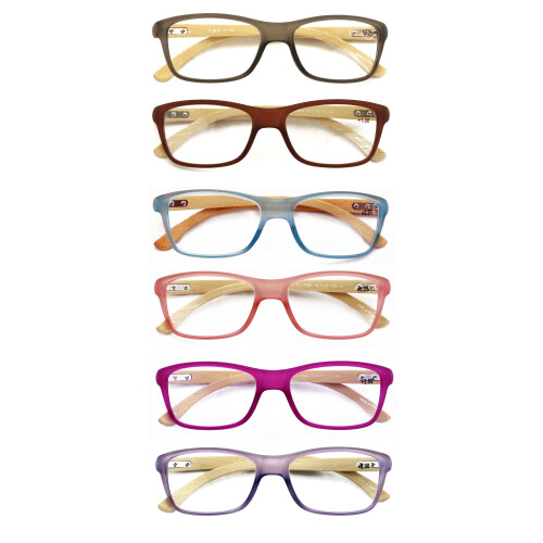 6 ζευγάρια Γυναικεία Γυαλιά Διαβάσματος Geniune Bamboo - Fun Color Clear Lens Reader 7015 +1.25 1
