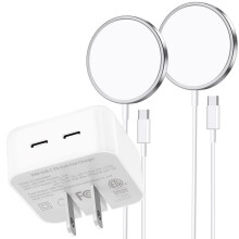 Afflux2x USB-C magnetisk oplader kompatibel med iPhone, MagSafe-kompatibel trådløs oplader til iPhone 15/14/13 & AirPods + 40W dobbelt USB-C
