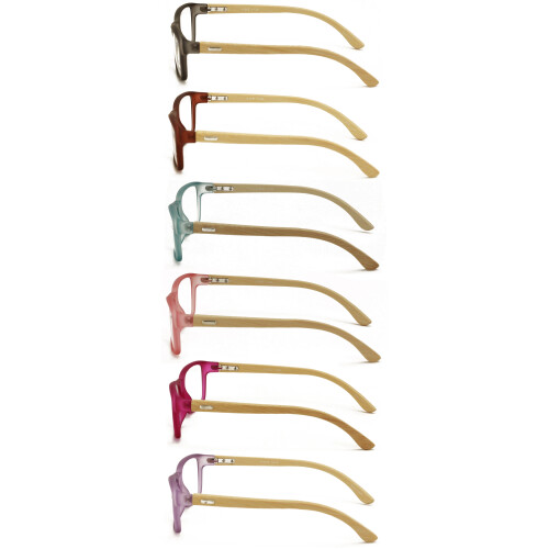 6 ζευγάρια Γυναικεία Γυαλιά Διαβάσματος Geniune Bamboo - Fun Color Clear Lens Reader 7015 +1.25 2