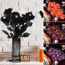 SUSUchens2 peças de rosas artificiais com olhos para o Halloween, haste longa, decoração floral realista para festas em casa, pretas -