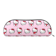 Husă de creion Hello Kitty din piele, semicirculară, cu fermoar, capacitate mare, geantă de depozitare semicirculară multifuncțională din PVC