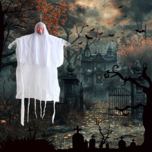 Halloweenská svítící strašidelná ozdoba ducha s obličejem, vnitřní a venkovní dekorace na dvůr, zahradu, balkon, večírky, kompatibilní
