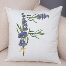 Taies d'oreiller en coton et lin lavande, motif alphabet AZ, housse de coussin, décoration pour canapé, maison ou voiture, taie d'oreiller florale