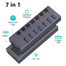 USB 3.0 splitter met 7 poorten, oplaad- en multi-interface hub met schakelaar