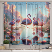 Ambesonne Flamingo Kitchen Curtains, Blush Atmosphere Birds, 55"x39", Pale Pink Soft Blue