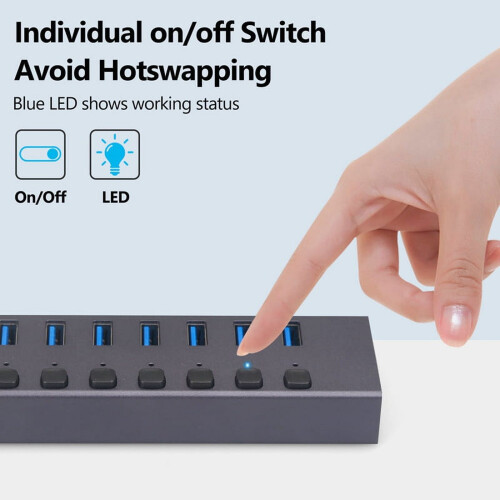 USB 3.0 splitter met 7 poorten, oplaad- en multi-interface hub met schakelaar 2