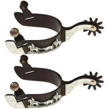 2pcs Vintage Western Cowboy Spurs with Turnable Gear, Retro Carbon Steel Horse Riding 8.6x8.5cm