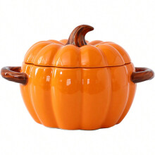 Cute Stoneware Pumpkin Petite Cocotte with Lid, Mini Baking Dish, Dessert Saucepan, Pumpkin-Shaped Casserole Pottery Bowl