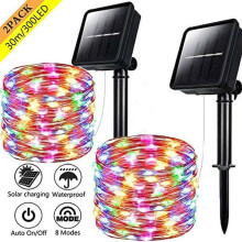 2 Pack Solar String Lights, Solar Powered Fairy Lights IP65 Waterproof, 8 Modes, for Patio Garden Yard Wedding Party, Compatible with Outdoor Decor