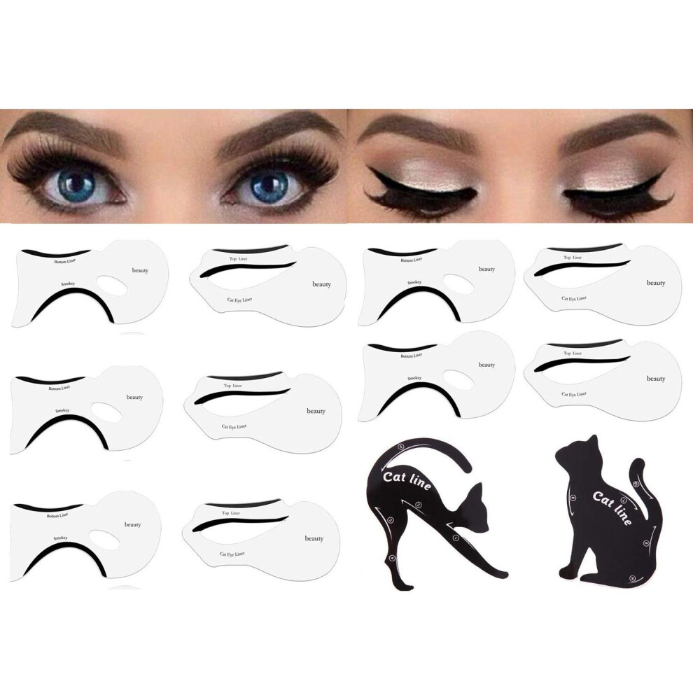 12pcs Eyeliner and Eyebrow Stencil Set with Cat Eye and Smokey Eye Templates for Quick Makeup
