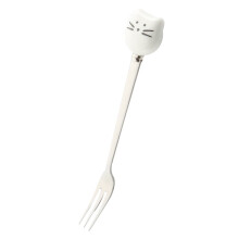1 unidad de tenedores pequeños de cerámica y acero inoxidable con diseño de dibujos animados para postres y frutas (blanco)