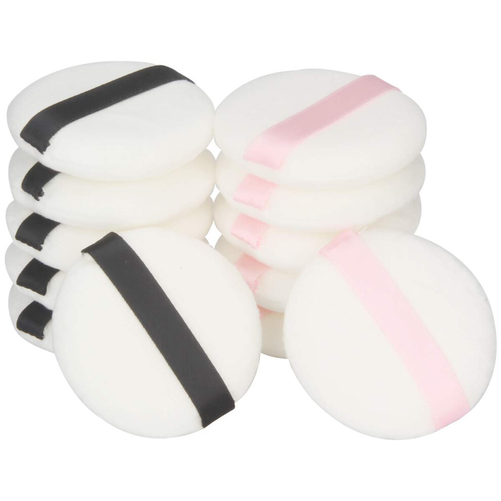 Powder Puff 12 Pack Velour for Face and Loose Powder, 2.17in with Ribbon Handle for Travel