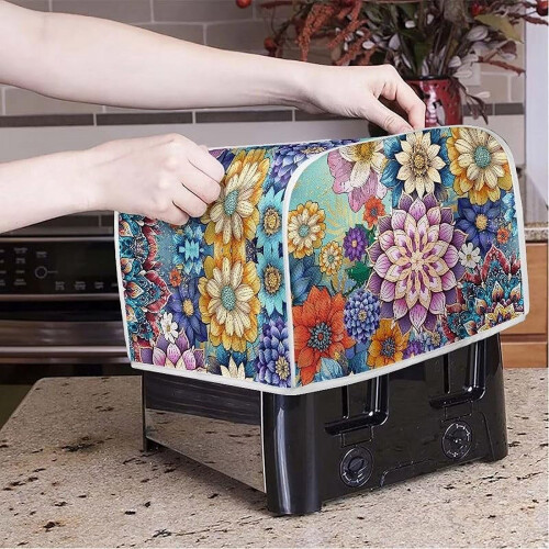 Bread Toaster Cover 4 Slice, Anti-Sputtering Bread Maker Cover Bakeware Protector, Washable Decorative Toaster Covers for Kitchen, Off White 2